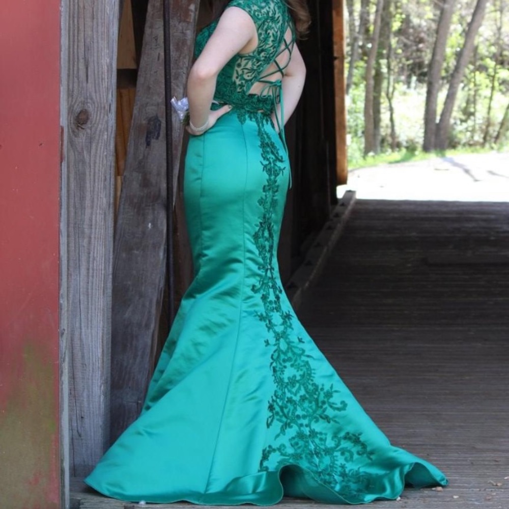 Mori Lee Emerald Green Two Piece Prom Dress